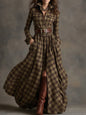 Women's Plus Size Plaid Print Long Sleeve Shirt Dress with Pockets FitiqueFit