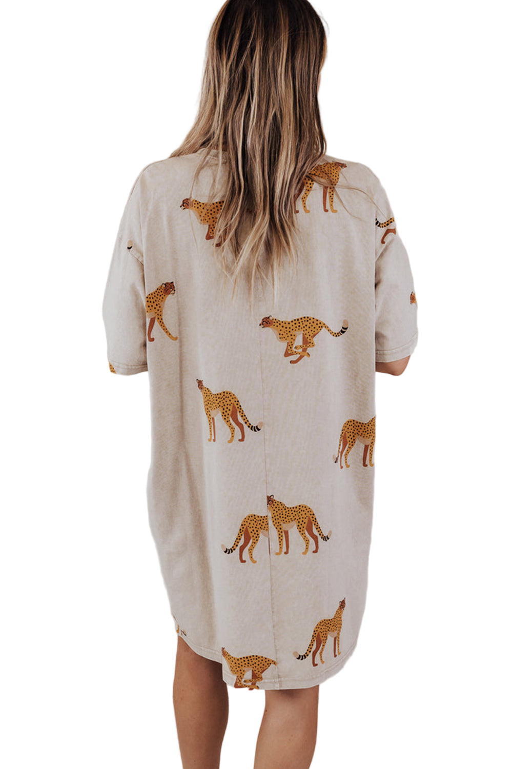 Apricot Plus Size Cheetah Print Side Pockets T Shirt Mini Dress Garden Naked Curves