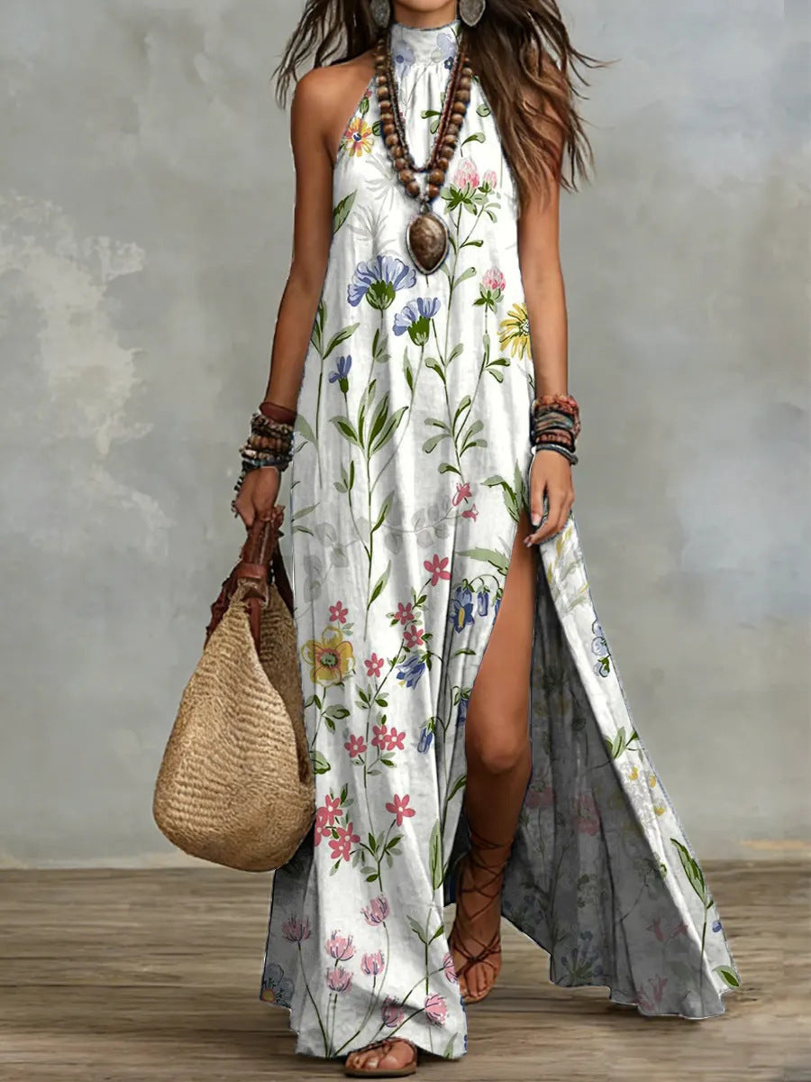 Women's Sleeveless Split Floral Print Maxi Dress FitiqueFit
