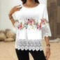 Printed Patchwork Three-Quarter Sleeve Top – Women's Loose Fit Pullover FitiqueFit