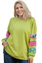 Green Plus Size Printed Patchwork Sleeve Split Sweatshirt Garden Naked Curves