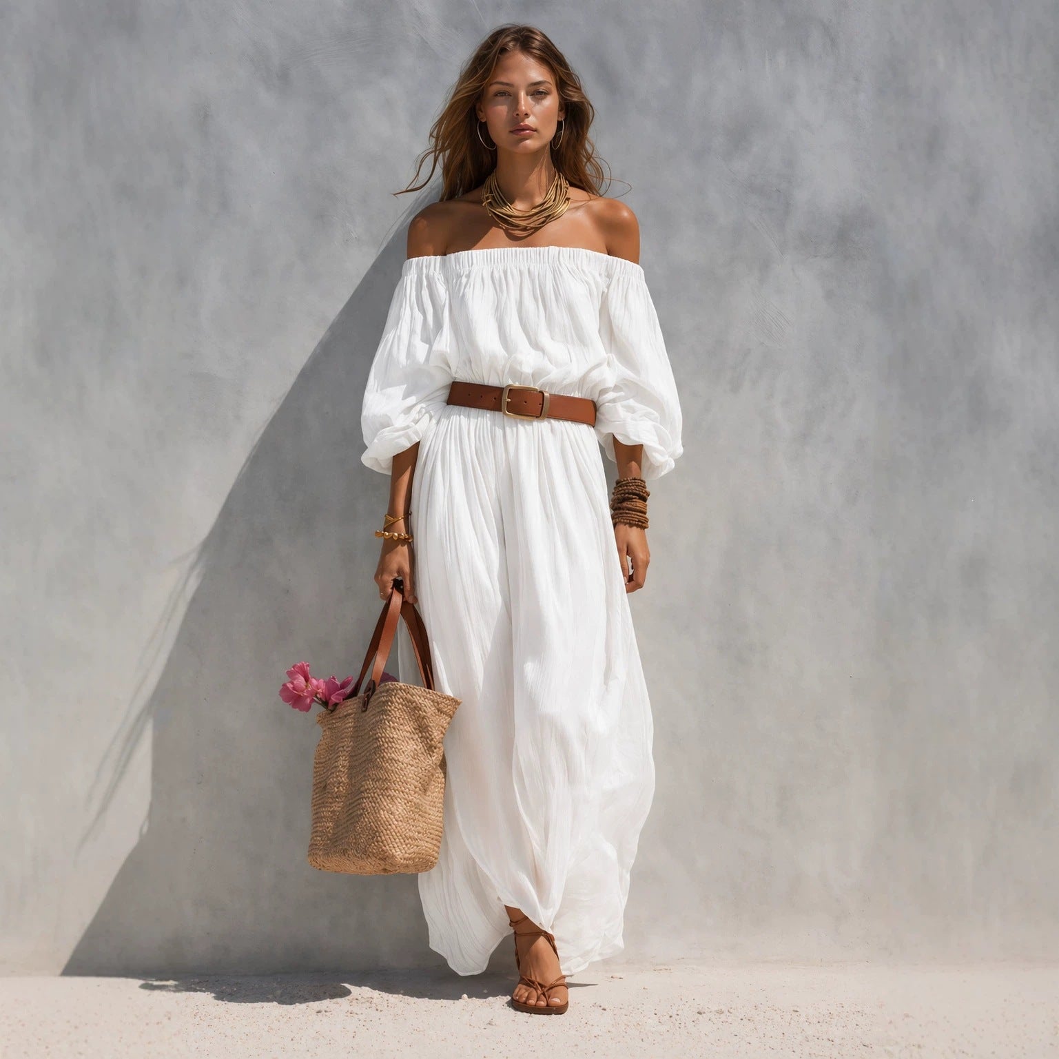 Women's Boat-Neck Sleeveless Cotton-Linen Maxi Dress FitiqueFit