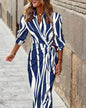 European And American Style Cardigan Lace-up Striped Printed Dress Grayceful LLC