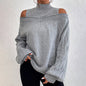 Women's Cold Shoulder Sweater - High Neck Cut Out Pullover Long Sleeve FitiqueFit
