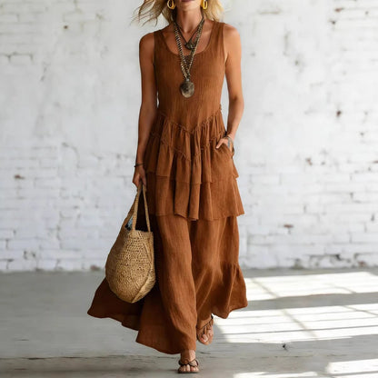 Women's Cotton Linen Sleeveless Loose Maxi Dress FitiqueFit