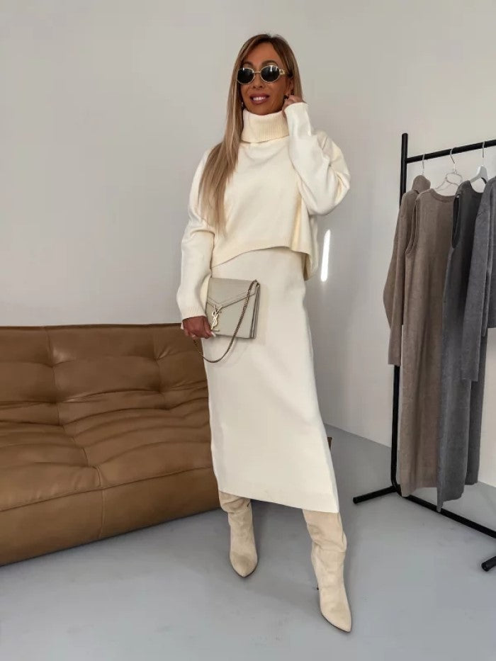 2pcs Sweater Suit Winter Fashion Turtleneck Pullover And Sleeveless Long Dress Womens Clothing Grayceful LLC