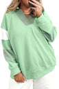 Moonlight Jade Colorblock Striped Patchwork Collar V Neck Plus Size Sweatshirt Garden Naked Curves