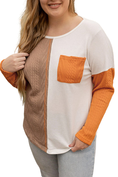 Chestnut Plus Size Pocket Textured Patchwork Top Garden Naked Curves