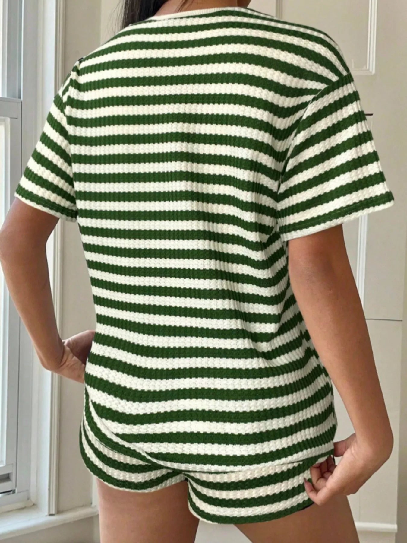 Striped Round Neck Top and Shorts Set New Era Fashion LLc
