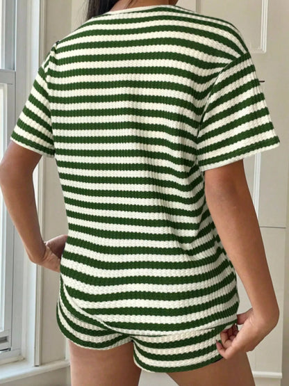 Striped Round Neck Top and Shorts Set New Era Fashion LLc