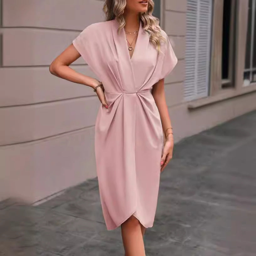 Pleated A-Line Midi Dress – V-Neck Sleeveless Summer Dress FitiqueFit
