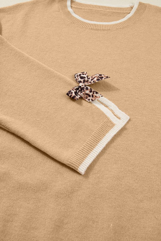 Plus Size Leopard Bow Split Cuff Sweater Shop Style & More | Fresh Looks, Everyday Deals & Free Shipping