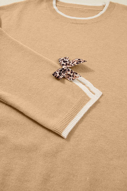 Plus Size Leopard Bow Split Cuff Sweater Shop Style & More | Fresh Looks, Everyday Deals & Free Shipping