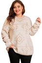 Apricot Plus Size Western Aztec Print Loose Sweater Garden Naked Curves
