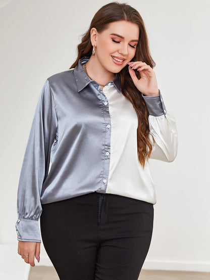 Plus Size Two-Tone Long Sleeve Shirt See size chart under “more details” The Fashion Celestial