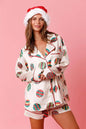 Women’s Satin Santa Claus Pajama Set | Christmas Print Two-Piece Loungewear FitiqueFit