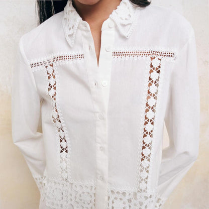 Women's Hollow-Out Patchwork Tassel Coat – Long Sleeve Lapel Button-Down Jacket FitiqueFit