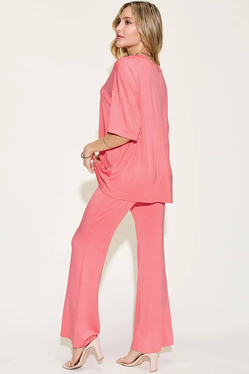 Basic Bae Full Size Bamboo Drop Shoulder T-Shirt and Flare Pants Set New Era Fashion LLc