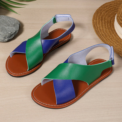 Women's Color-Block Cross-Strap Flat Sandals FitiqueFit