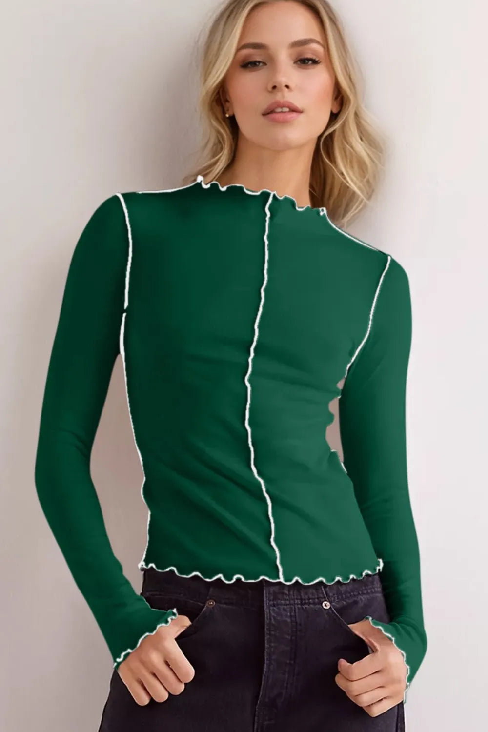 Basic Bae Contrast Trim Mock Neck Long Sleeve T-Shirt New Era Fashion LLc