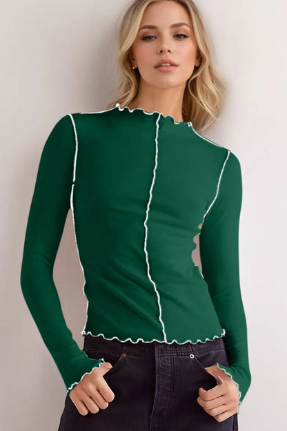 Basic Bae Contrast Trim Mock Neck Long Sleeve T-Shirt New Era Fashion LLc