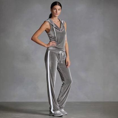 Women's Velvet Wide-Leg Pants & Sleeveless Top Set FitiqueFit