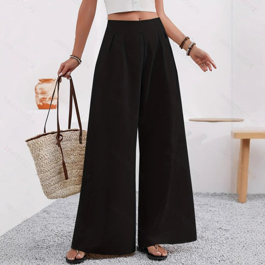 Women's High-Waist Wide-Leg Trousers with Pockets – Full Length FitiqueFit