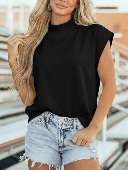 Mock Neck Cap Sleeve Blouse New Era Fashion LLc