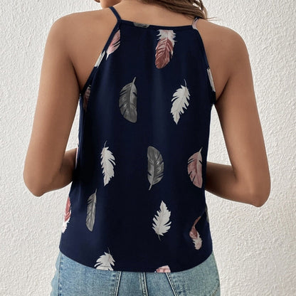 Women’s Feather Print Notch V-Neck Camisole Vest FitiqueFit