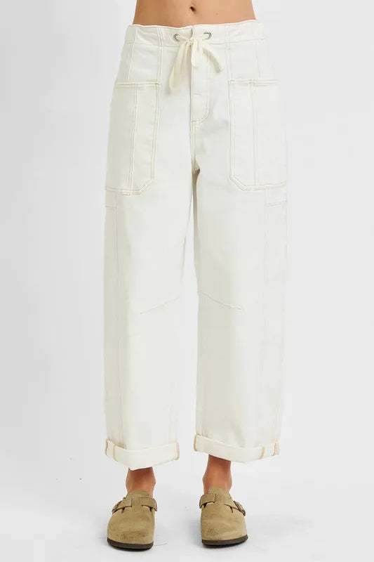 RISEN Full Size High Rise Crop Wide Barrel Cargo Pocket Jeans Plus Size Garden Naked Curves