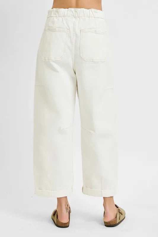 RISEN Full Size High Rise Crop Wide Barrel Cargo Pocket Jeans Plus Size Garden Naked Curves