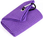 Tri-Fold Golf Towel | 16" X 24" | Premium Microfiber Fabric | Waffle Pattern | with Heavy Duty Carabiner Clip | for Men and Women (Purple)