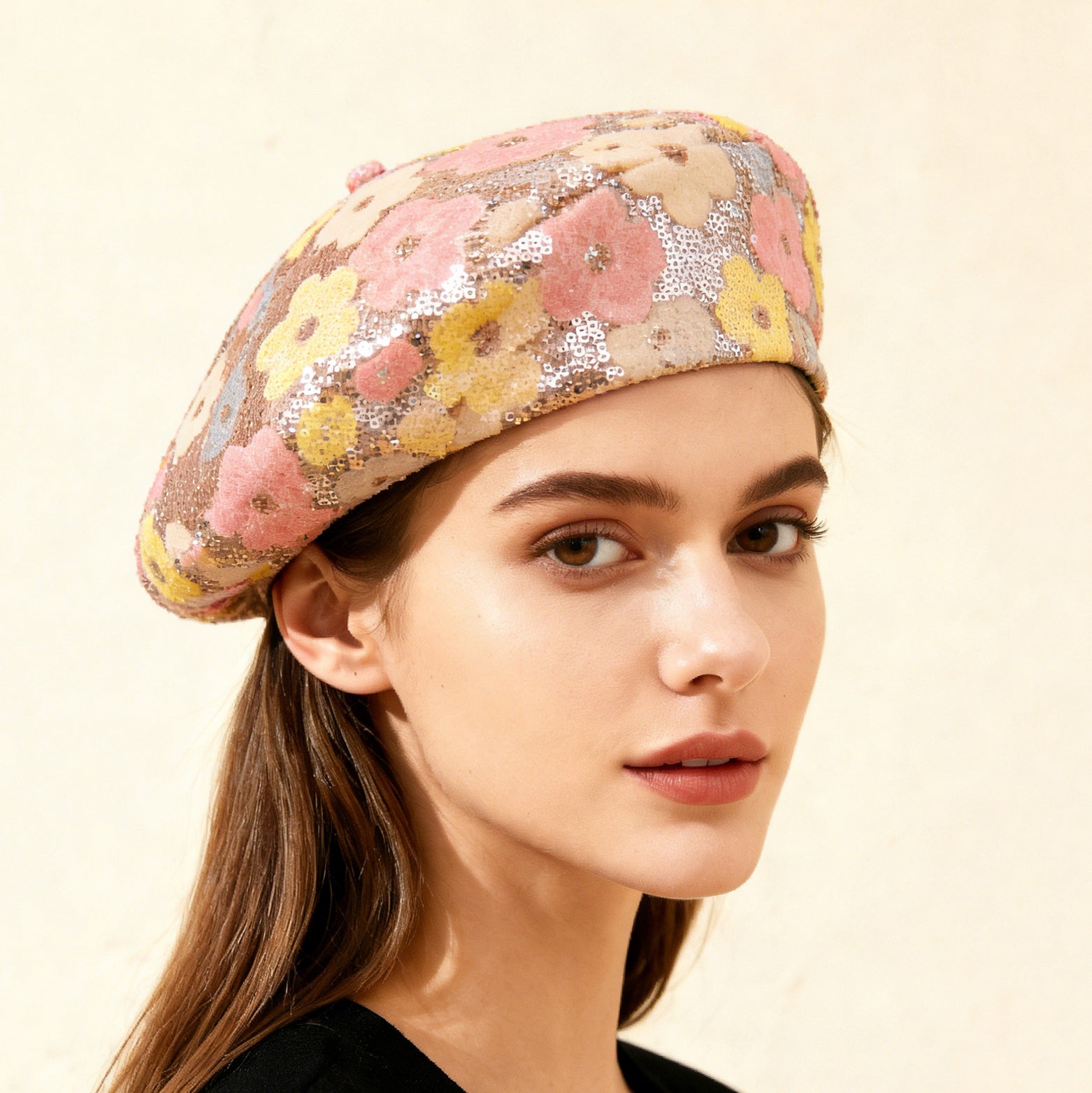 Sequin Flower Beret – Trendy Painter's Hat for Women | Outdoor & Everyday Style FitiqueFit