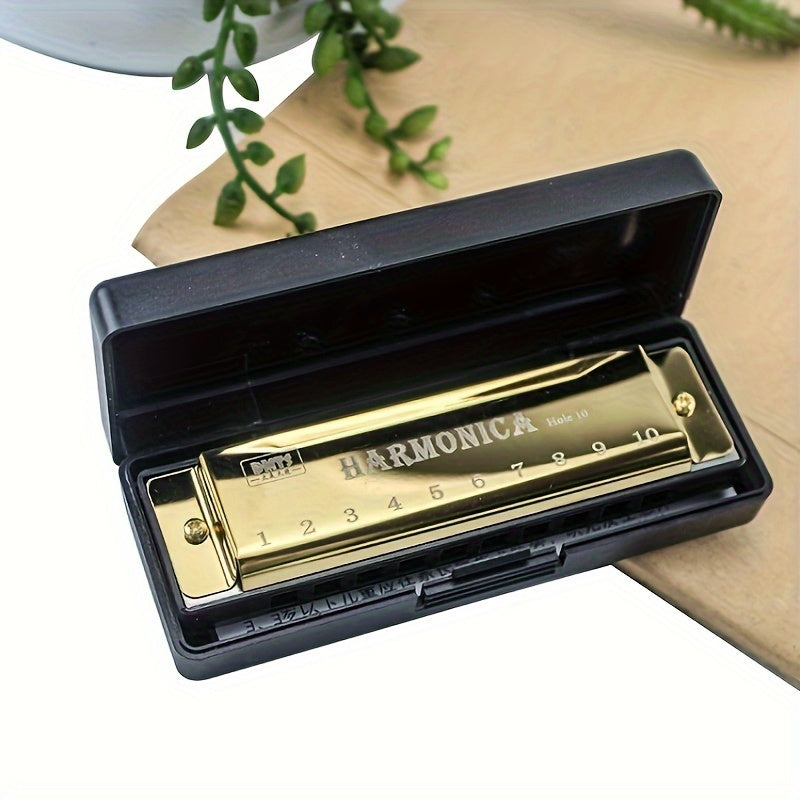 10 Hole Harmonica Mouth Organ | Puzzle Musical Instrument, Beginner Teaching, Playing Gift, Copper Core Resin, Available in, Pink, Red, Golden, Silvery Grey NovaCart