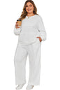 White Textured Raw Seam Plus Size Pullover Top and Drawstring Pants Set Garden Naked Curves