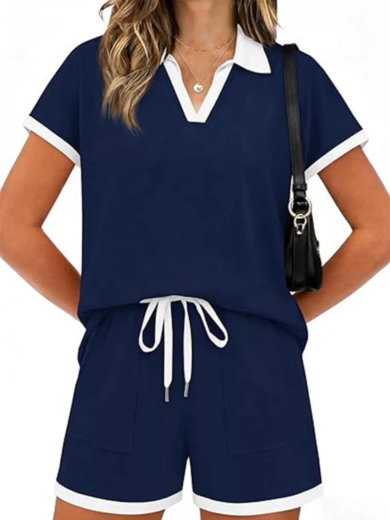 Polo Collar Short Sleeve Top and Shorts Set New Era Fashion LLc