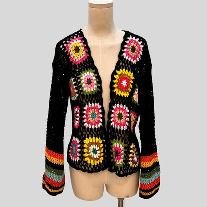 Hand-Crocheted Floral Cardigan Sweater | Boho Open Front Knit Top FitiqueFit