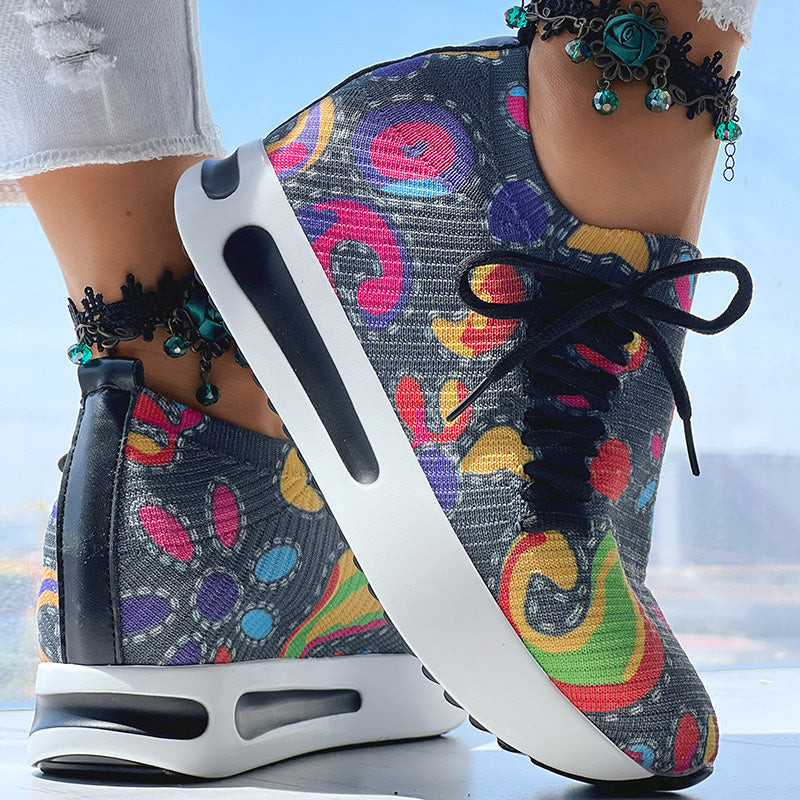 Women's Random Print Side Lace-Up Elastic Sport Shoes, Comfortable Slip-On Sneakers For Women, Casual Daily Wear Footwear See size chart under “more details” The Fashion Celestial