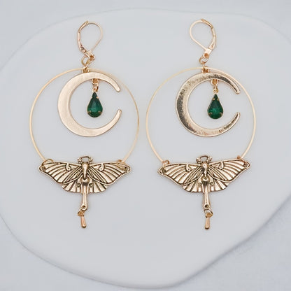 Vintage Crescent Moon Gemstone Earrings for Women, Featuring Bohemian Moth Drop Tassel Accessories. NovaCart