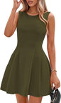 Sleeveless Solid Color Pleated Dress | Flared Midi Casual FitiqueFit