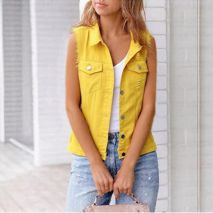 Women's Colorful Denim-Style Vest Jacket – Spring & Summer FitiqueFit
