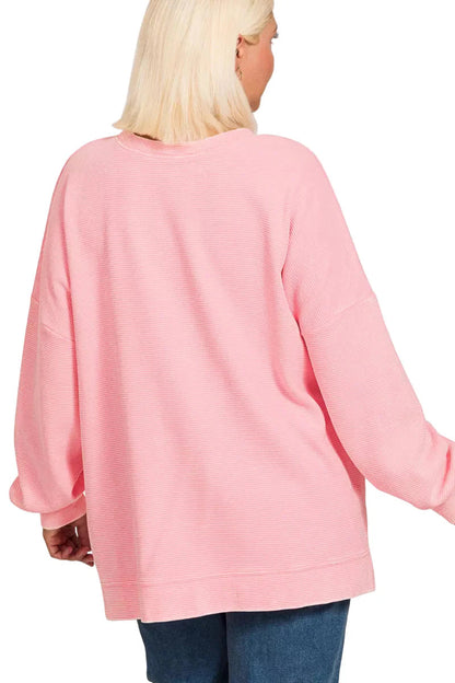 Zenana Full Size Acid Washed Double Ribbed Hi-low Sweatshirt Plus Size Garden Naked Curves