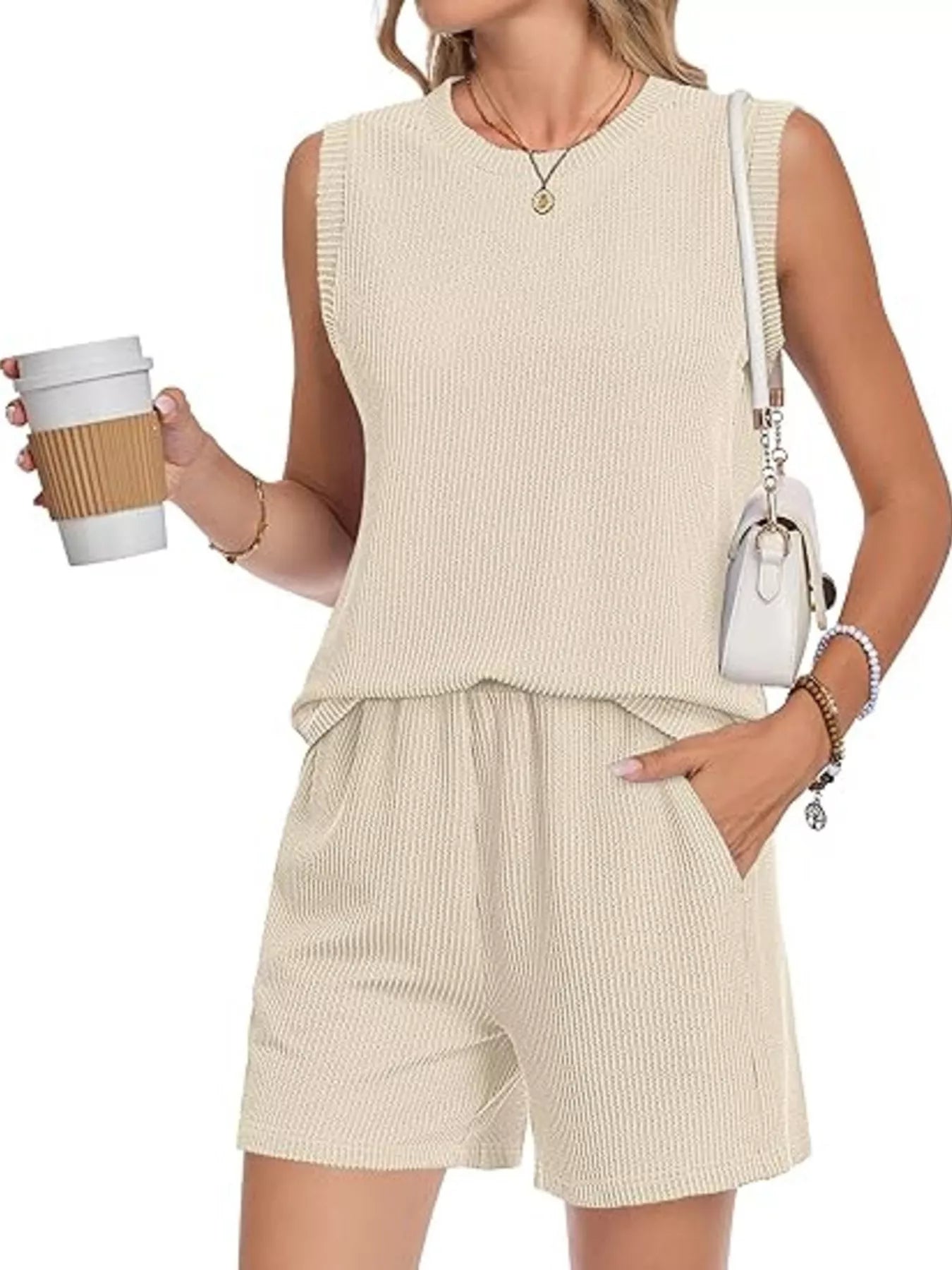 Casual Ribbed Knit Sleeveless Top and Shorts Set New Era Fashion LLc