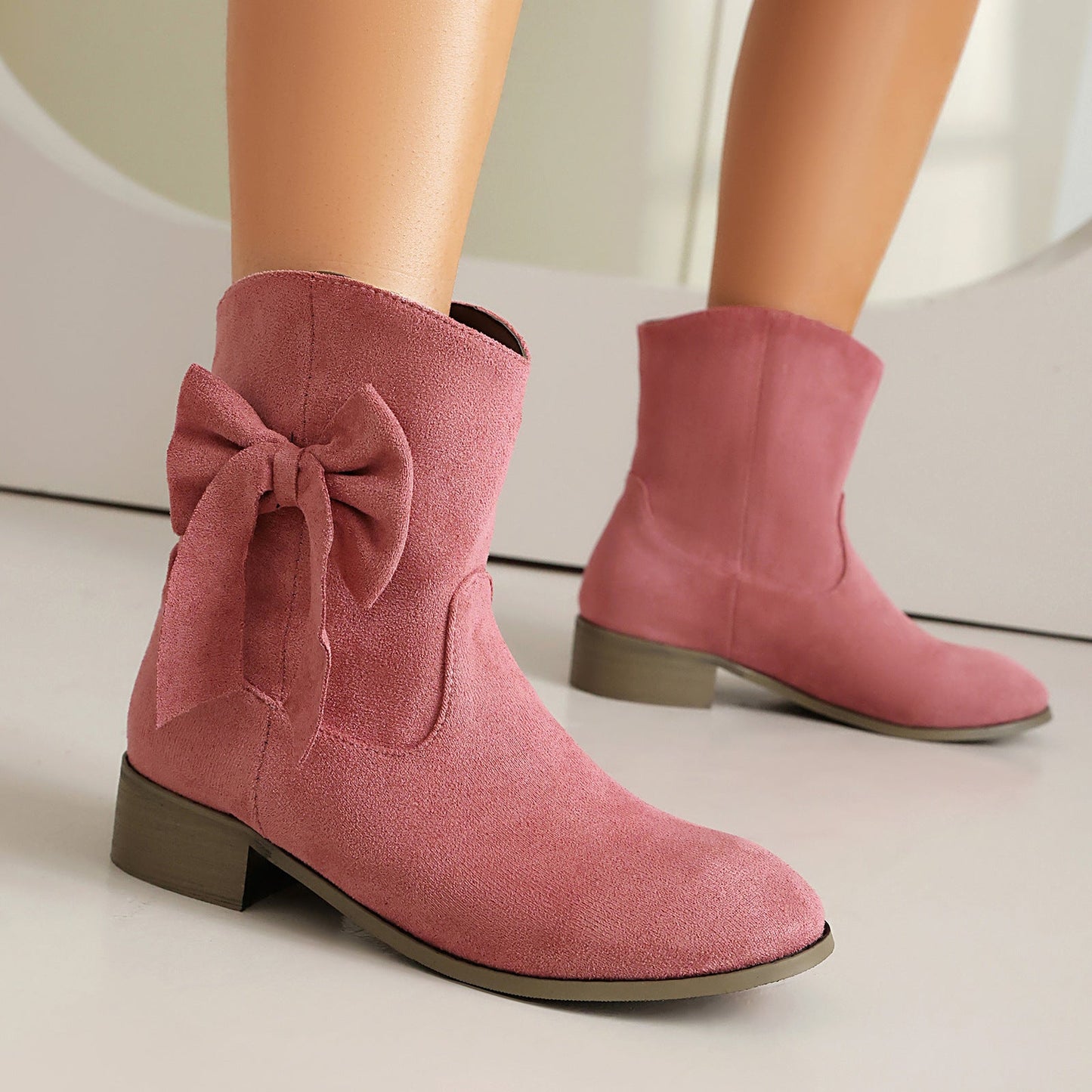 Low Heel Suede Large Size Sweet Bow Casual Boots FitiqueFit