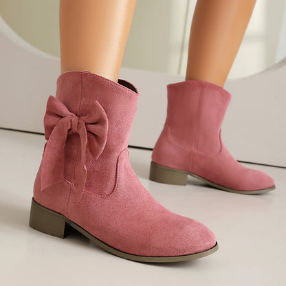 Low Heel Suede Large Size Sweet Bow Casual Boots FitiqueFit