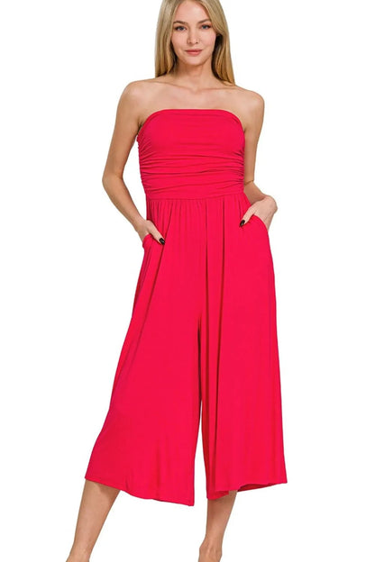 Zenana Double Layered Strapless Tube Top Jumpsuit West2East Surf