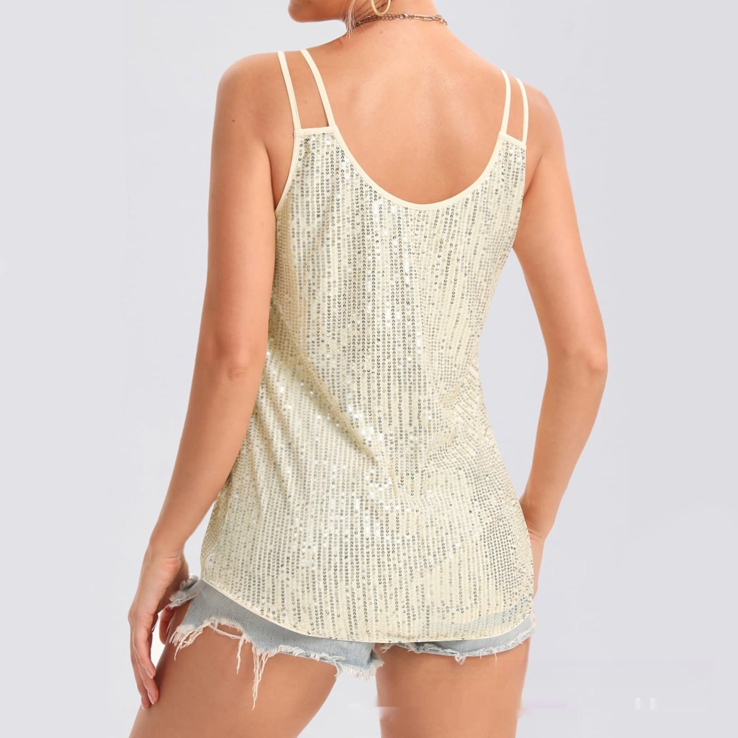 Sequin V-Neck Camisole – Rhinestone Strap Sparkly Top FitiqueFit