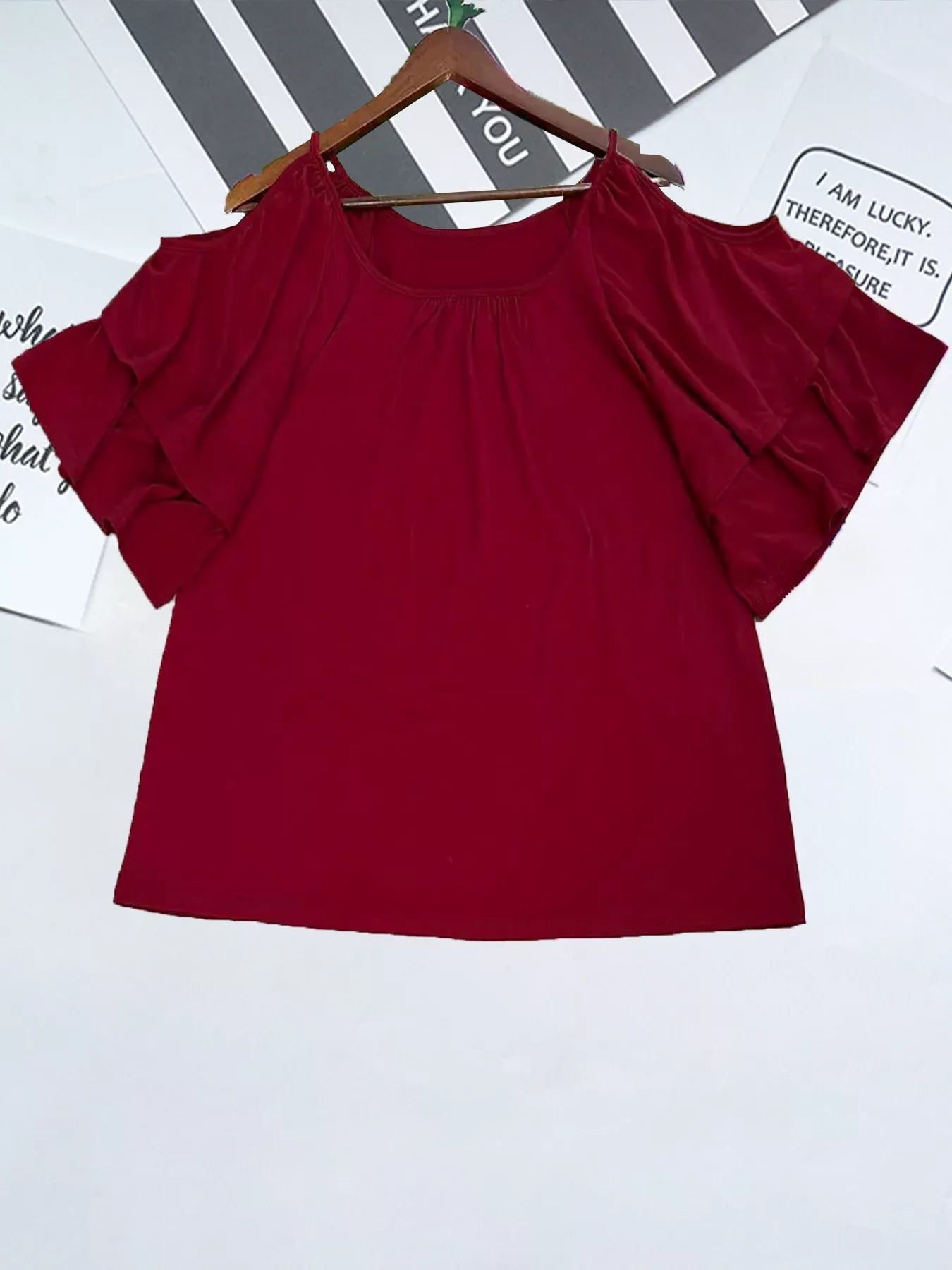 Cold Shoulder Ruffle Sleeve Top New Era Fashion LLc