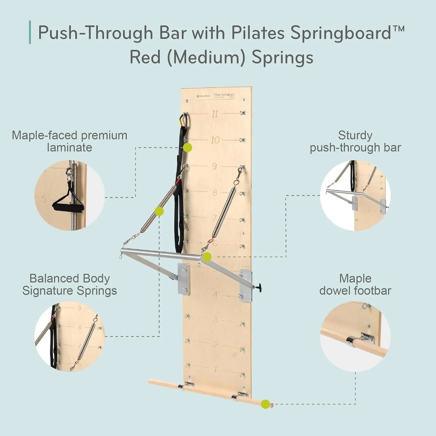 Pilates Springboard, Wall Mounted Pilates Workout Equipment for Home Gym or Studio Use, Pilates Exercise Equipment with Resistance Springs