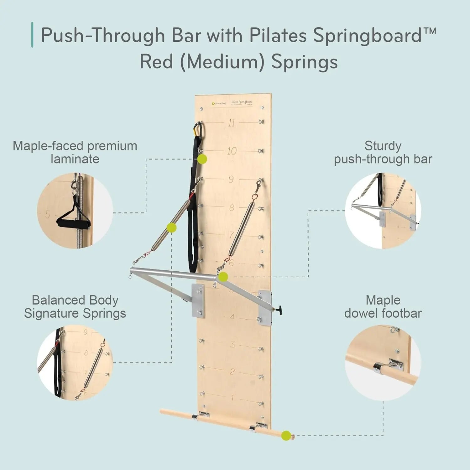 Pilates Springboard, Wall Mounted Pilates Workout Equipment for Home Gym or Studio Use, Pilates Exercise Equipment with Resistance Springs